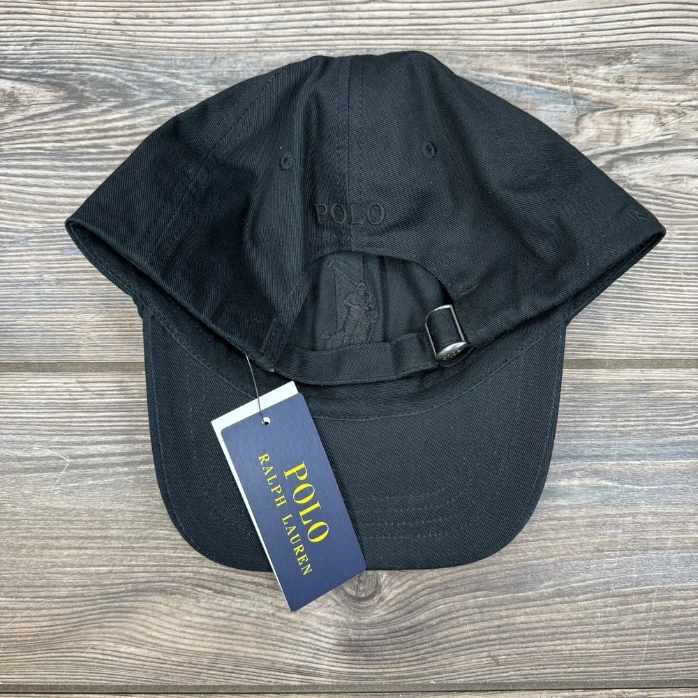 Polo Ralph Lauren Big Pony Logo Embroidered Cotton Baseball Cap Hat Black NWT